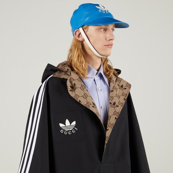 GUCCI ADIDAS X CAPE COAT TREFOIL G LOGO REVERSIBLE HOODED UNISEX PONCHO sz M - Picture 3 of 16